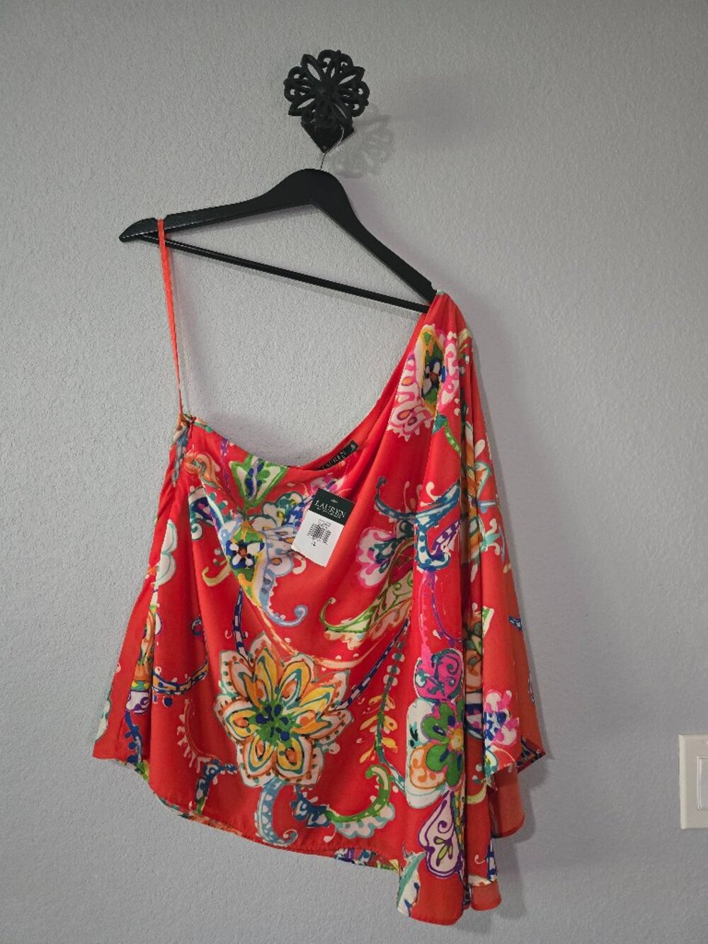 Lauren Ralph Lauren NWT Orange Floral One Shoulder Top Large